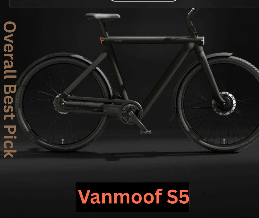 VanMoof S5 electric city bike with a sleek matte gray frame, integrated lights, and automatic gear shifting, designed for smooth urban commuting in 2025