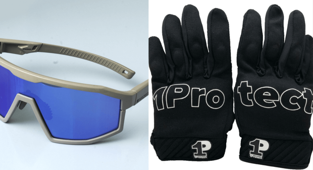 combination of sunglasses and glove for overall protection